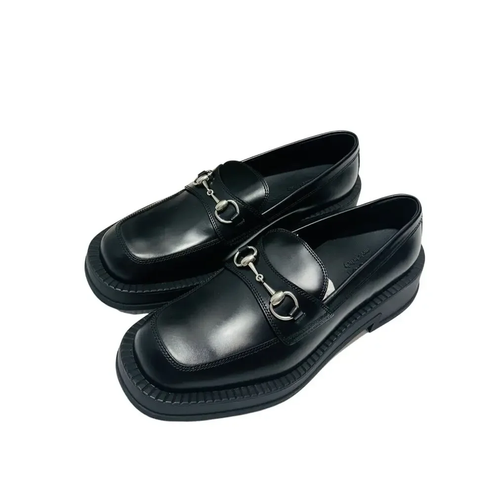 NIB Gucci Horsebit Chunky Loafers Men 9 US 9.5 Lug Sole Black Leather Shoes $990